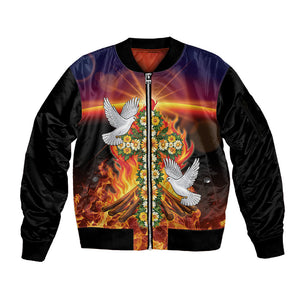 Eritrea Meskel Sleeve Zip Bomber Jacket Demera Cross Flames of Faith