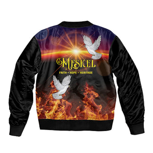 Eritrea Meskel Sleeve Zip Bomber Jacket Demera Cross Flames of Faith