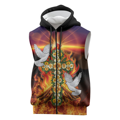 Eritrea Meskel Sleeveless Zip Hoodie Demera Cross Flames of Faith