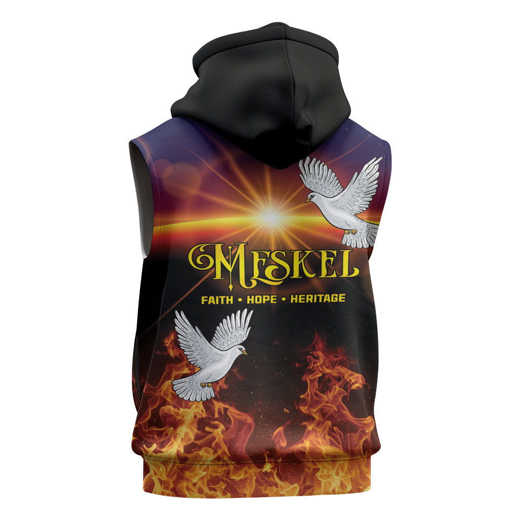 Eritrea Meskel Sleeveless Zip Hoodie Demera Cross Flames of Faith