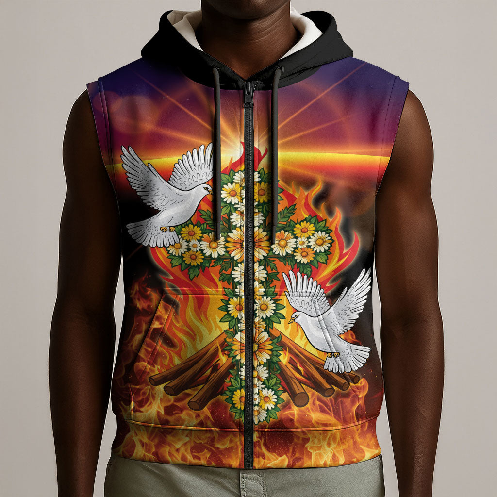 Eritrea Meskel Sleeveless Zip Hoodie Demera Cross Flames of Faith
