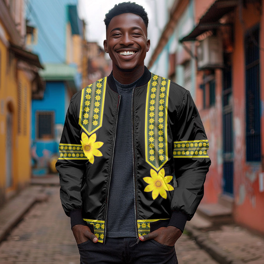 Ethiopian Enkutatash Bomber Jacket Black Adey Flower Tilet Habesha Inspired