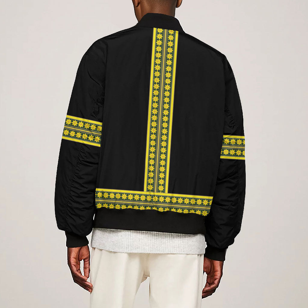 Ethiopian Enkutatash Bomber Jacket Black Adey Flower Tilet Habesha Inspired