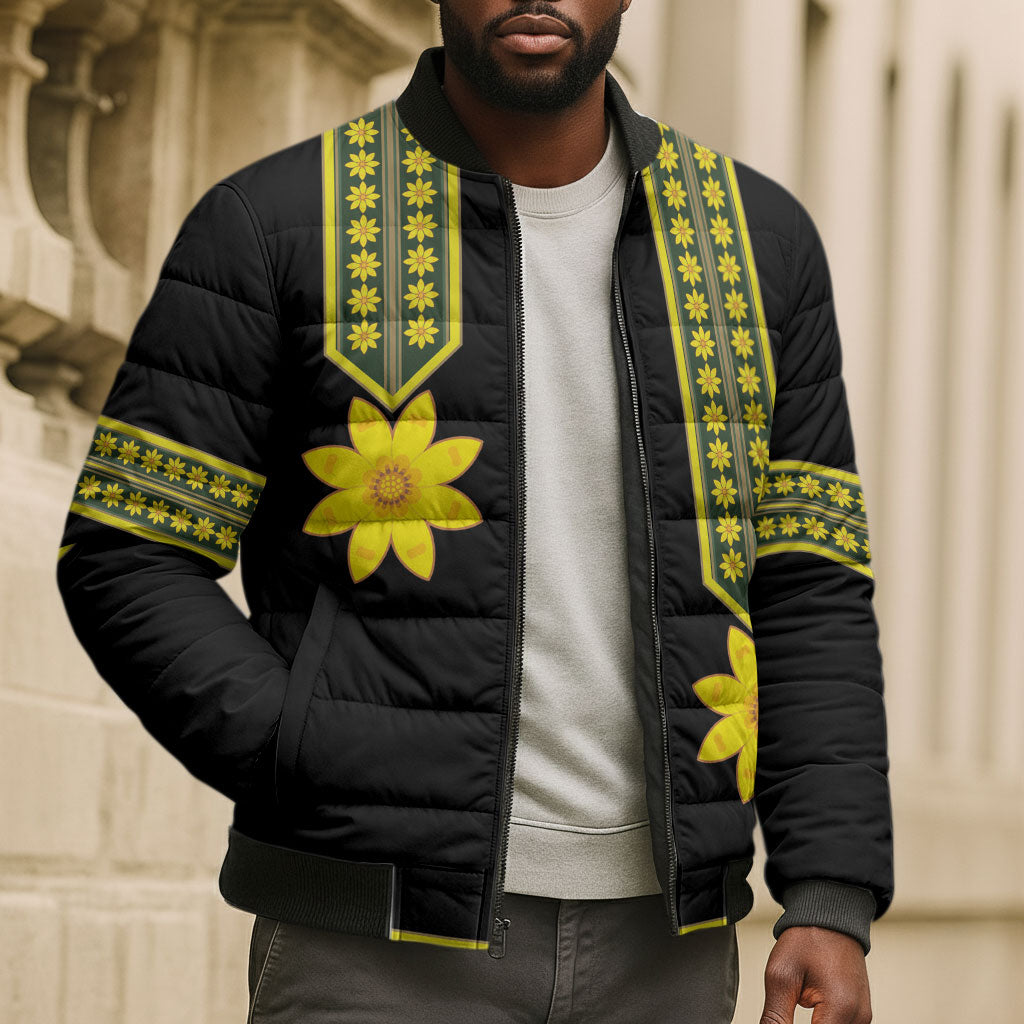 Ethiopian Enkutatash Bomber Puffer Jacket Black Adey Flower Tilet Habesha Inspired