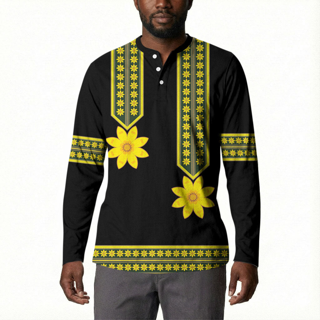 Ethiopian Enkutatash Button Sweatshirt Black Adey Flower Tilet Habesha Inspired