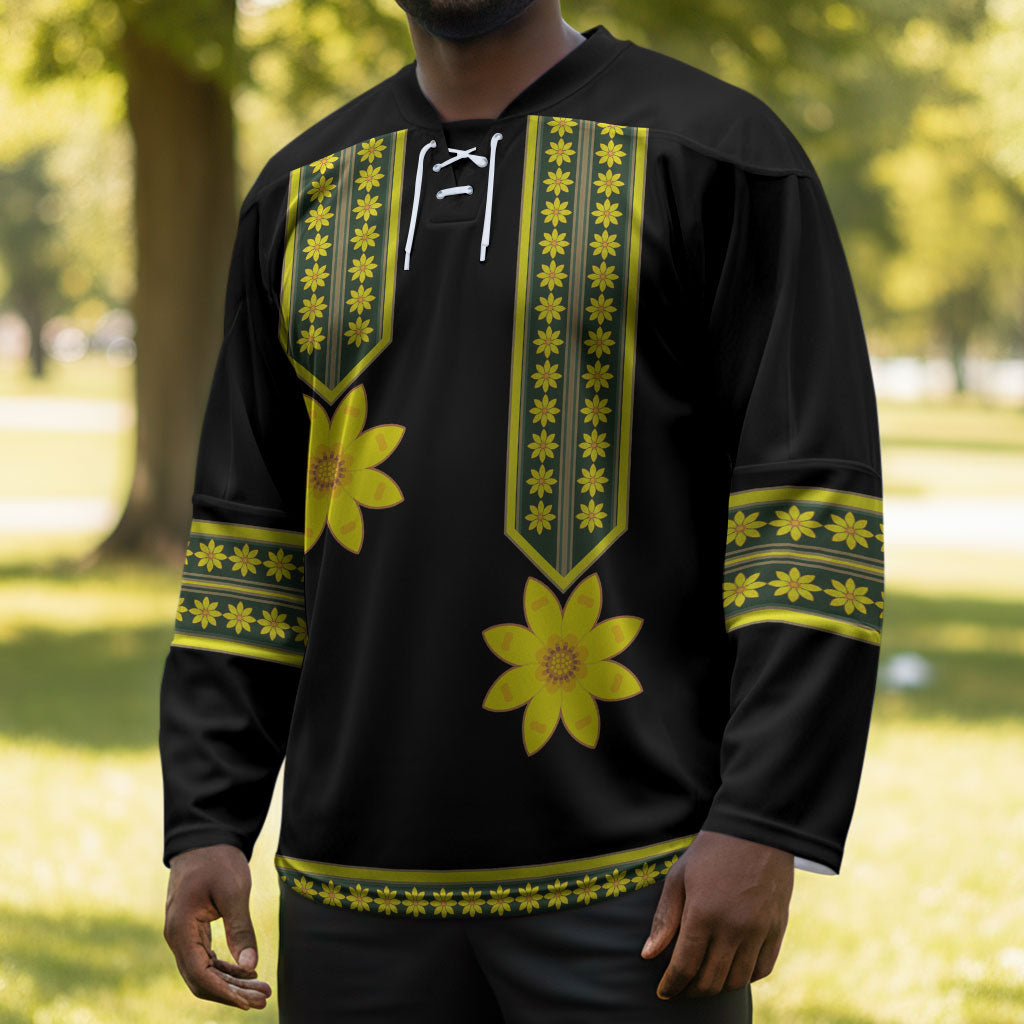 Ethiopian Enkutatash Hockey Jersey Black Adey Flower Tilet Habesha Inspired