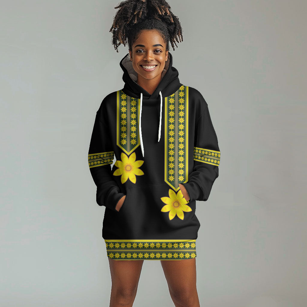 Ethiopian Enkutatash Hoodie Dress Black Adey Flower Tilet Habesha Inspired