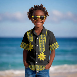 Ethiopian Enkutatash Kid Hawaiian Shirt Black Adey Flower Tilet Habesha Inspired