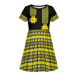 Ethiopian Enkutatash Kid Short Sleeve Dress Black Adey Flower Tilet Habesha Inspired