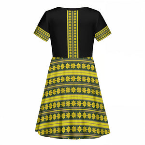 Ethiopian Enkutatash Kid Short Sleeve Dress Black Adey Flower Tilet Habesha Inspired