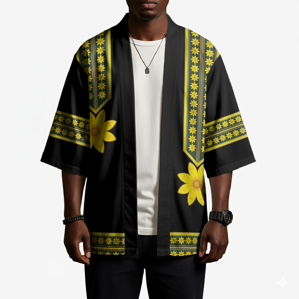 Ethiopian Enkutatash Kimono Black Adey Flower Tilet Habesha Inspired