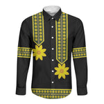Ethiopian Enkutatash Long Sleeve Button Shirt Black Adey Flower Tilet Habesha Inspired
