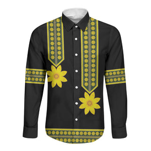 Ethiopian Enkutatash Long Sleeve Button Shirt Black Adey Flower Tilet Habesha Inspired