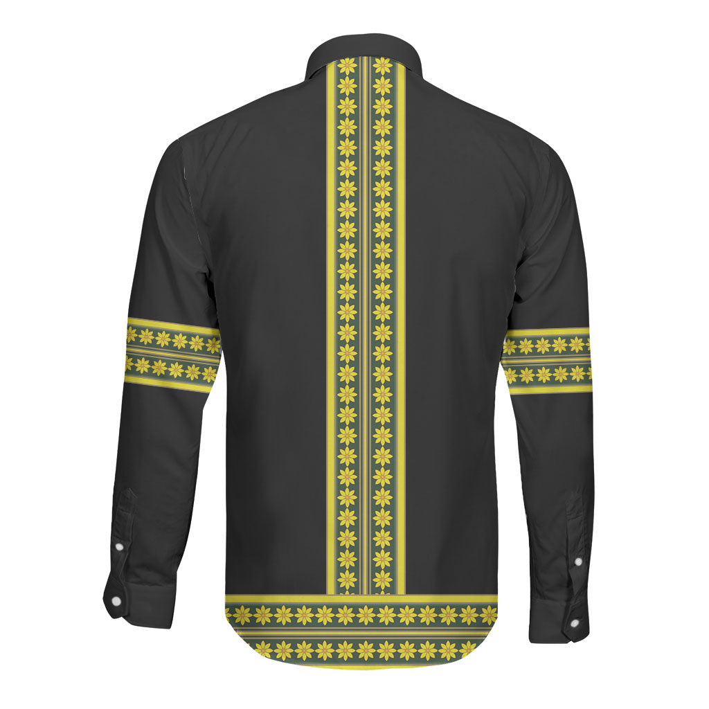 Ethiopian Enkutatash Long Sleeve Button Shirt Black Adey Flower Tilet Habesha Inspired