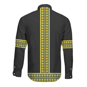 Ethiopian Enkutatash Long Sleeve Button Shirt Black Adey Flower Tilet Habesha Inspired