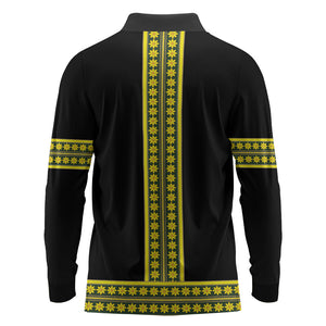 Ethiopian Enkutatash Long Sleeve Polo Shirt Black Adey Flower Tilet Habesha Inspired