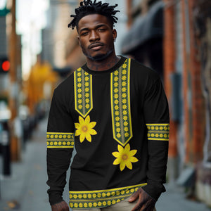 Ethiopian Enkutatash Long Sleeve Shirt Black Adey Flower Tilet Habesha Inspired