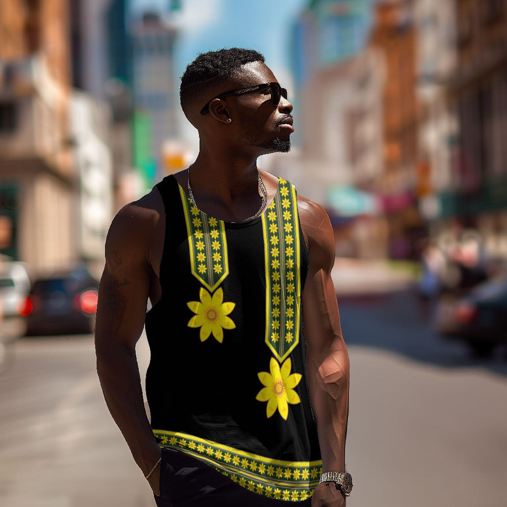 Ethiopian Enkutatash Men Tank Top Black Adey Flower Tilet Habesha Inspired