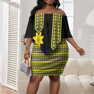 Ethiopian Enkutatash Off Shoulder Short Dress Black Adey Flower Tilet Habesha Inspired