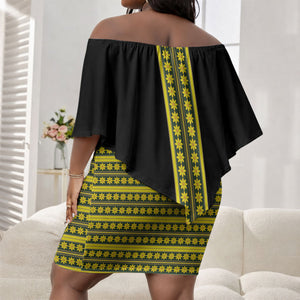 Ethiopian Enkutatash Off Shoulder Short Dress Black Adey Flower Tilet Habesha Inspired