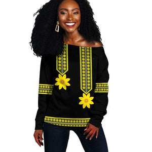Ethiopian Enkutatash Off Shoulder Sweater Black Adey Flower Tilet Habesha Inspired