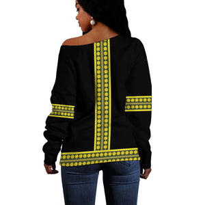 Ethiopian Enkutatash Off Shoulder Sweater Black Adey Flower Tilet Habesha Inspired