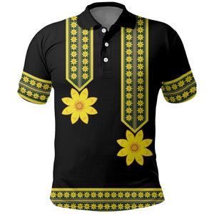 Ethiopian Enkutatash Polo Shirt Black Adey Flower Tilet Habesha Inspired