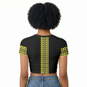 Ethiopian Enkutatash Raglan Cropped T shirt Black Adey Flower Tilet Habesha Inspired