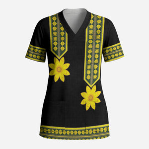 Ethiopian Enkutatash Scrub Top Black Adey Flower Tilet Habesha Inspired