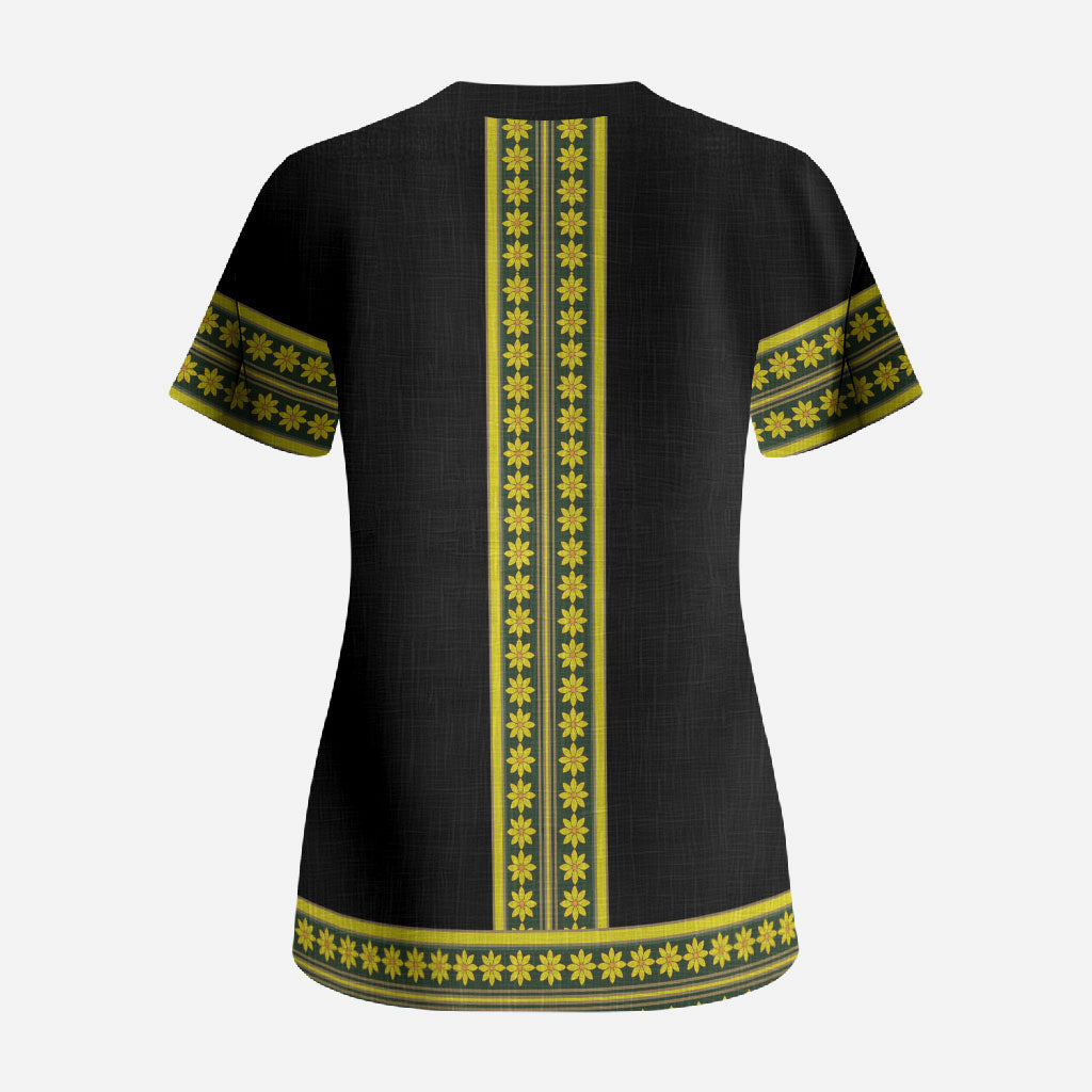 Ethiopian Enkutatash Scrub Top Black Adey Flower Tilet Habesha Inspired