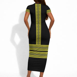 Ethiopian Enkutatash Short Sleeve Bodycon Dress Black Adey Flower Tilet Habesha Inspired