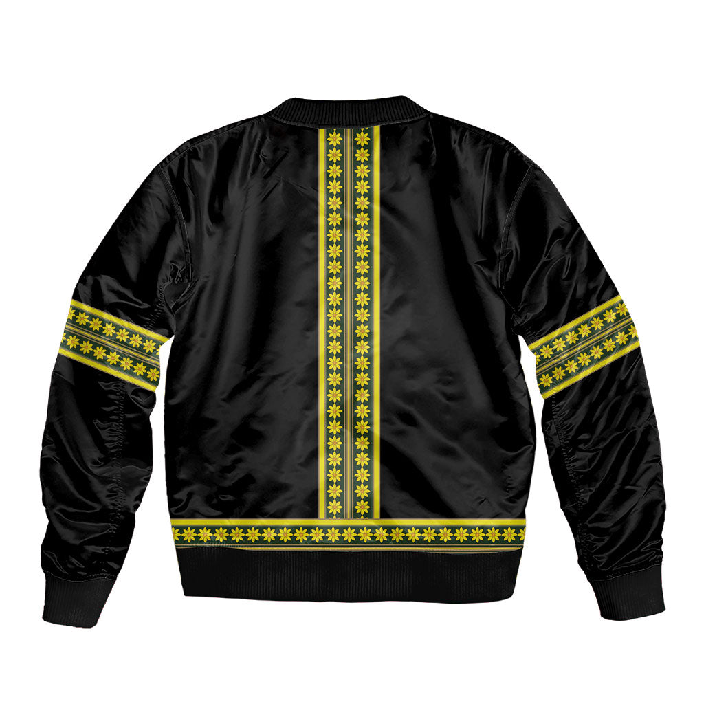 Ethiopian Enkutatash Sleeve Zip Bomber Jacket Black Adey Flower Tilet Habesha Inspired
