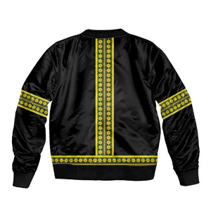 Ethiopian Enkutatash Sleeve Zip Bomber Jacket Black Adey Flower Tilet Habesha Inspired