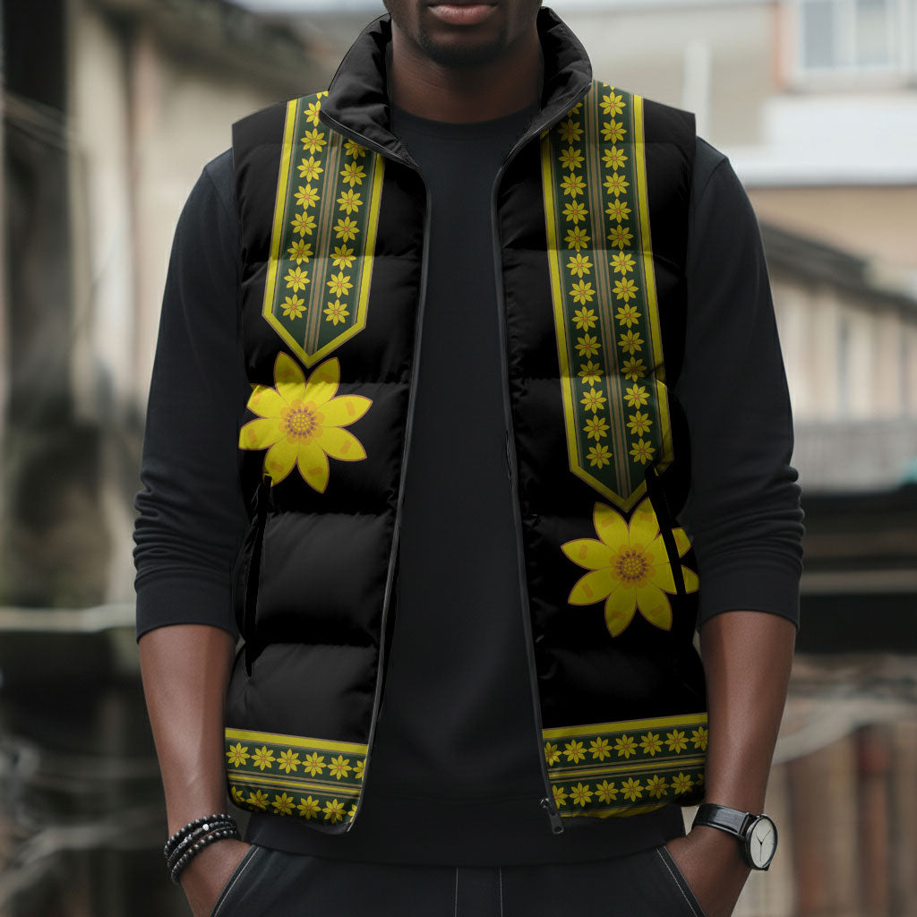 Ethiopian Enkutatash Sleeveless Puffer Jacket Black Adey Flower Tilet Habesha Inspired