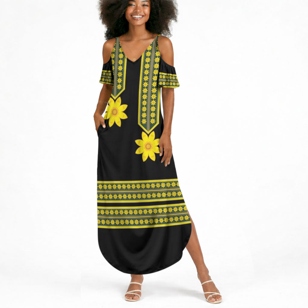 Ethiopian Enkutatash Summer Maxi Dress Black Adey Flower Tilet Habesha Inspired