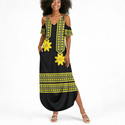 Ethiopian Enkutatash Summer Maxi Dress Black Adey Flower Tilet Habesha Inspired
