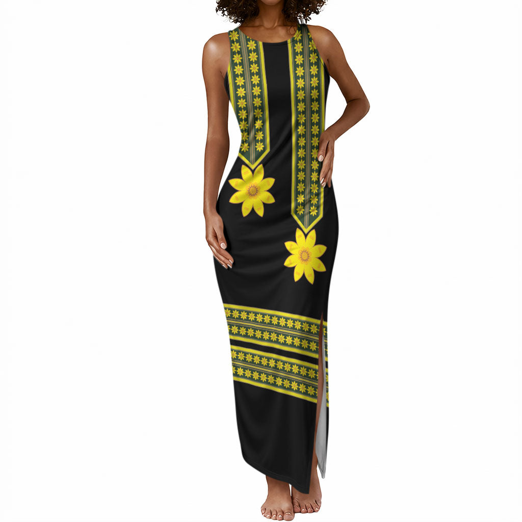 Ethiopian Enkutatash Tank Maxi Dress Black Adey Flower Tilet Habesha Inspired