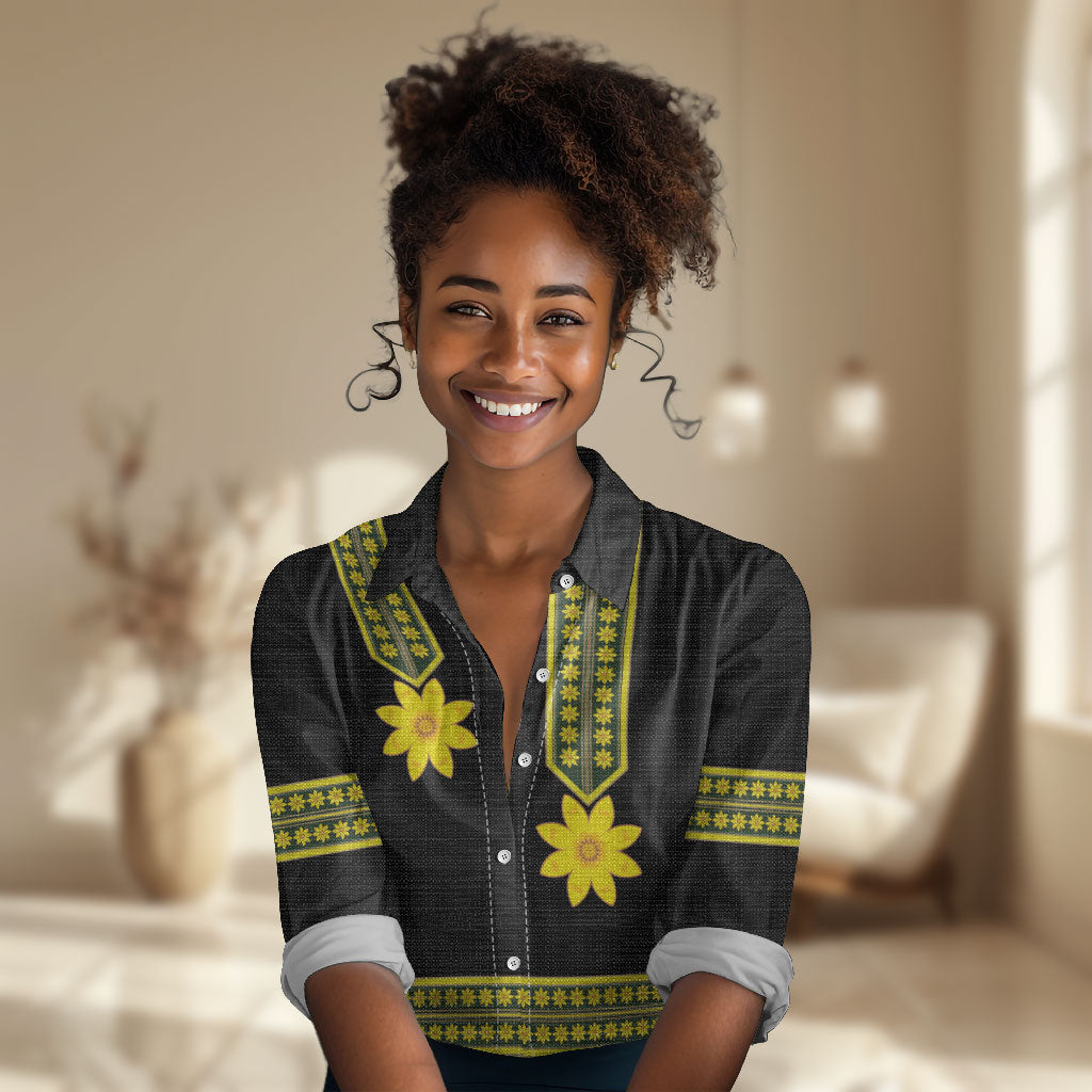 Ethiopian Enkutatash Women Casual Shirt Black Adey Flower Tilet Habesha Inspired