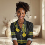 Ethiopian Enkutatash Women Casual Shirt Black Adey Flower Tilet Habesha Inspired