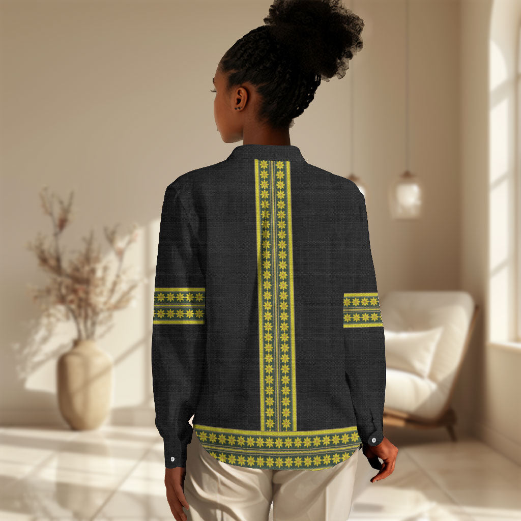 Ethiopian Enkutatash Women Casual Shirt Black Adey Flower Tilet Habesha Inspired