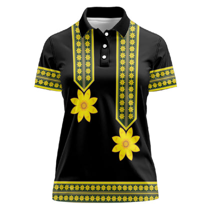 Ethiopian Enkutatash Women Polo Shirt Black Adey Flower Tilet Habesha Inspired