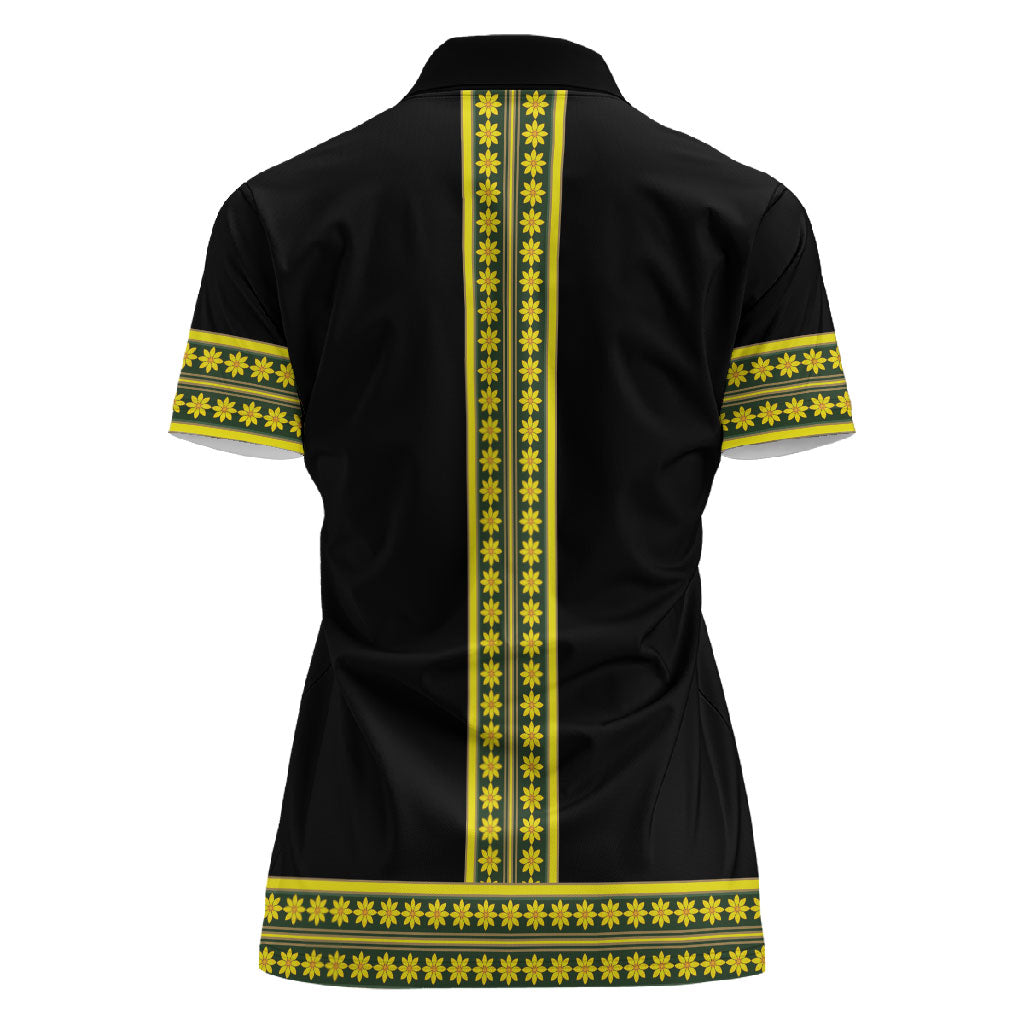 Ethiopian Enkutatash Women Polo Shirt Black Adey Flower Tilet Habesha Inspired