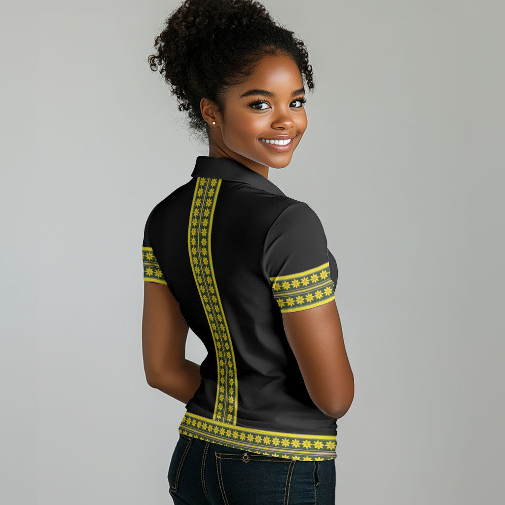 Ethiopian Enkutatash Women Polo Shirt Black Adey Flower Tilet Habesha Inspired