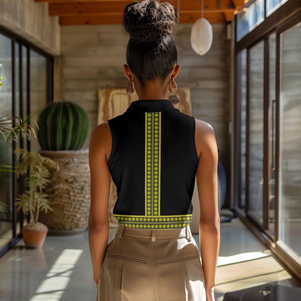 Ethiopian Enkutatash Women Sleeveless Polo Shirt Black Adey Flower Tilet Habesha Inspired
