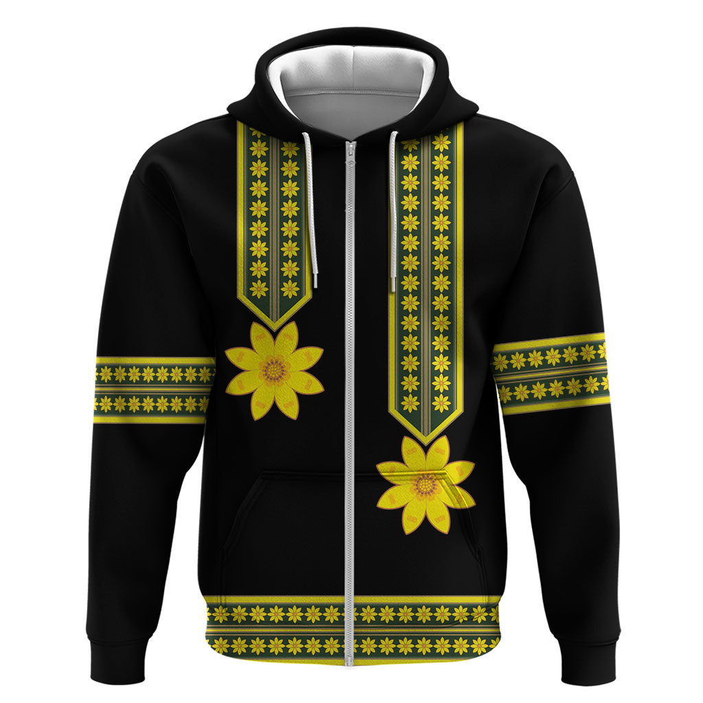 Ethiopian Enkutatash Zip Hoodie Black Adey Flower Tilet Habesha Inspired