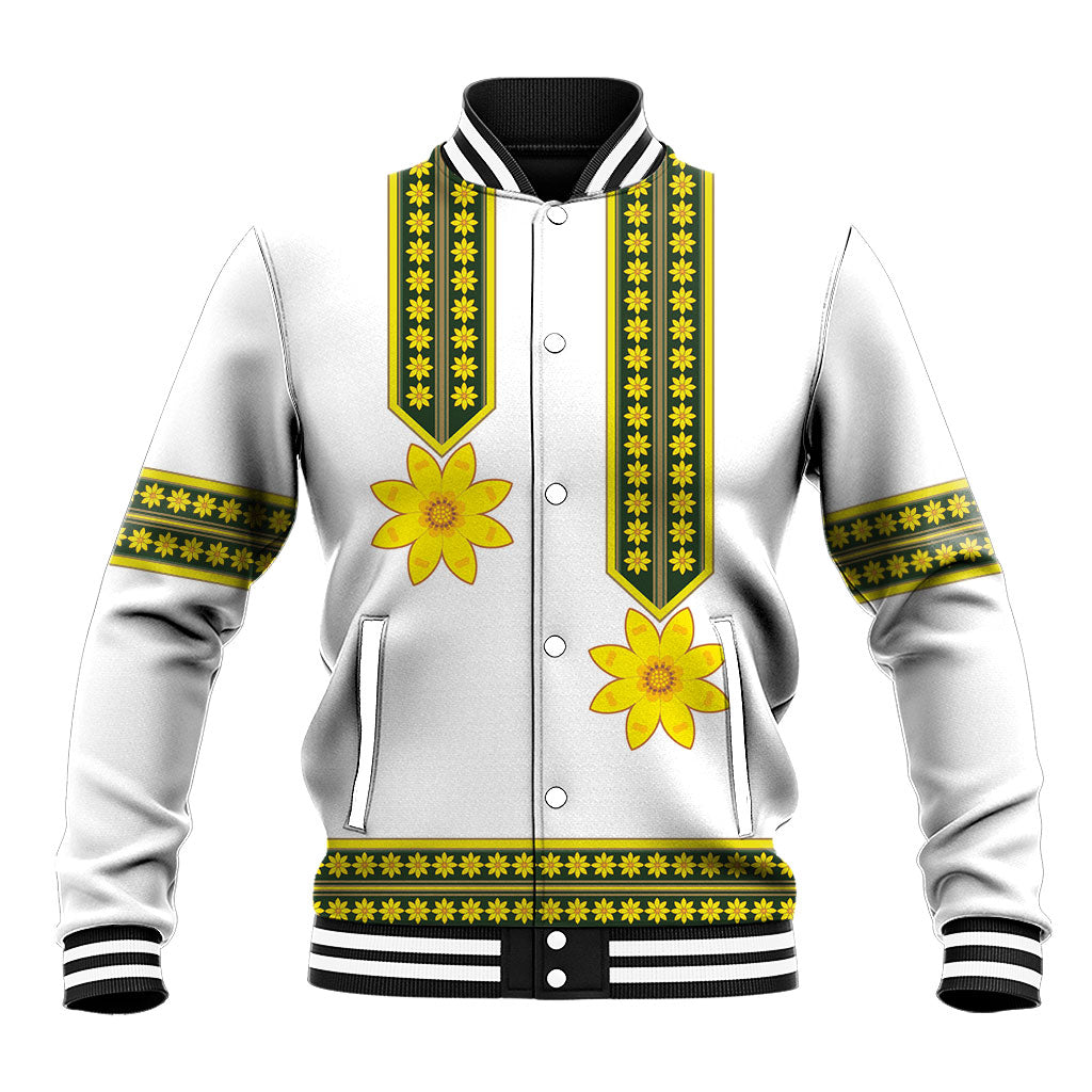 Ethiopian Enkutatash Baseball Jacket White Adey Flower Tilet Habesha Inspired