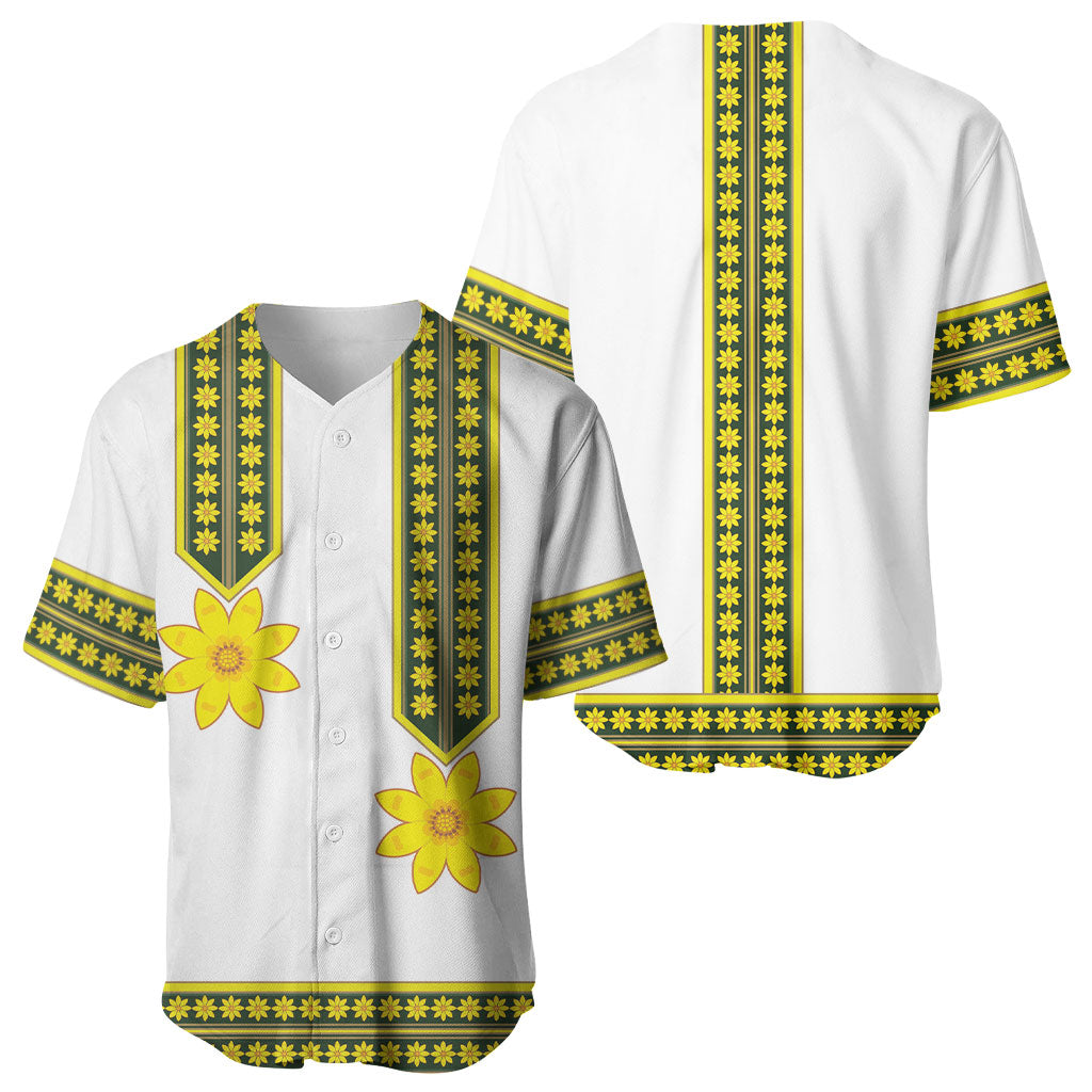 Ethiopian Enkutatash Baseball Jersey White Adey Flower Tilet Habesha Inspired
