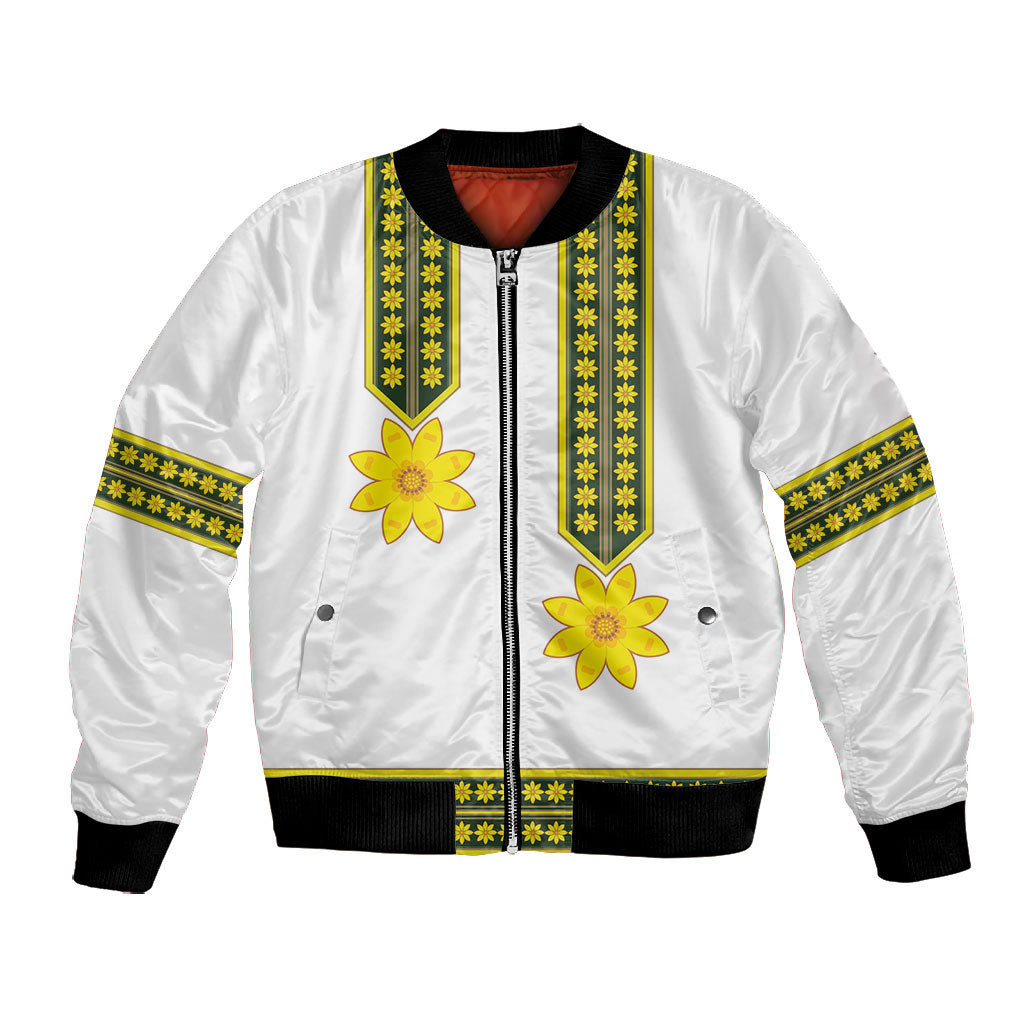 Ethiopian Enkutatash Bomber Jacket White Adey Flower Tilet Habesha Inspired
