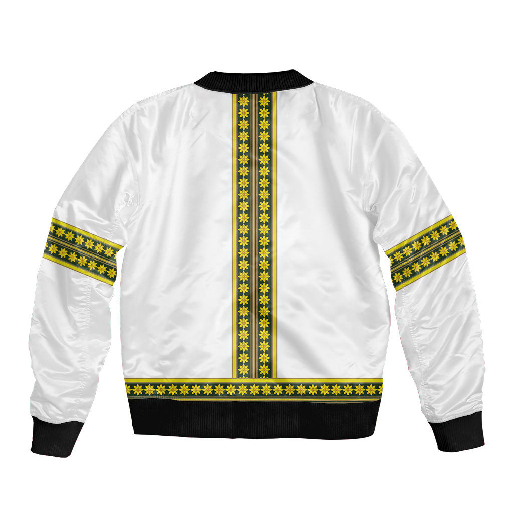 Ethiopian Enkutatash Bomber Jacket White Adey Flower Tilet Habesha Inspired