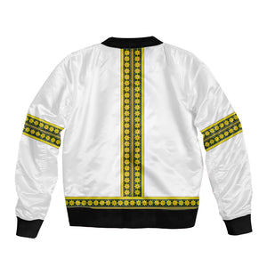 Ethiopian Enkutatash Bomber Jacket White Adey Flower Tilet Habesha Inspired